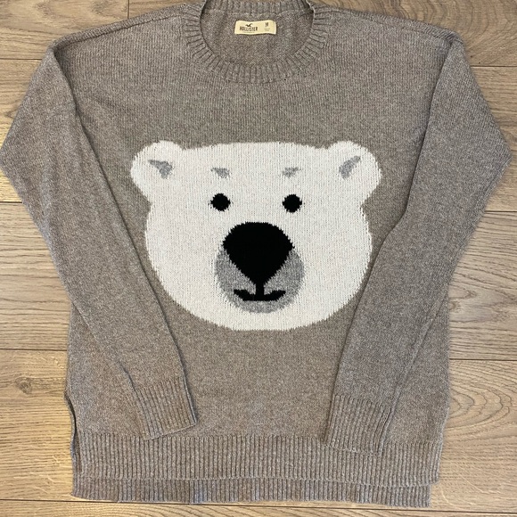 Hollister Cotton Blend Oatmeal Colour Sweater with Polar Bear Design Size M - Picture 4 of 11